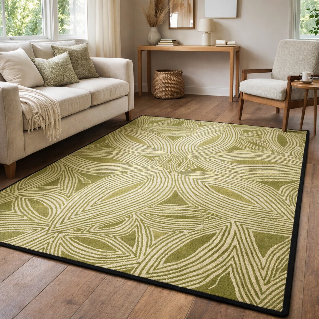 Botanical Pattern Green Wool Rug