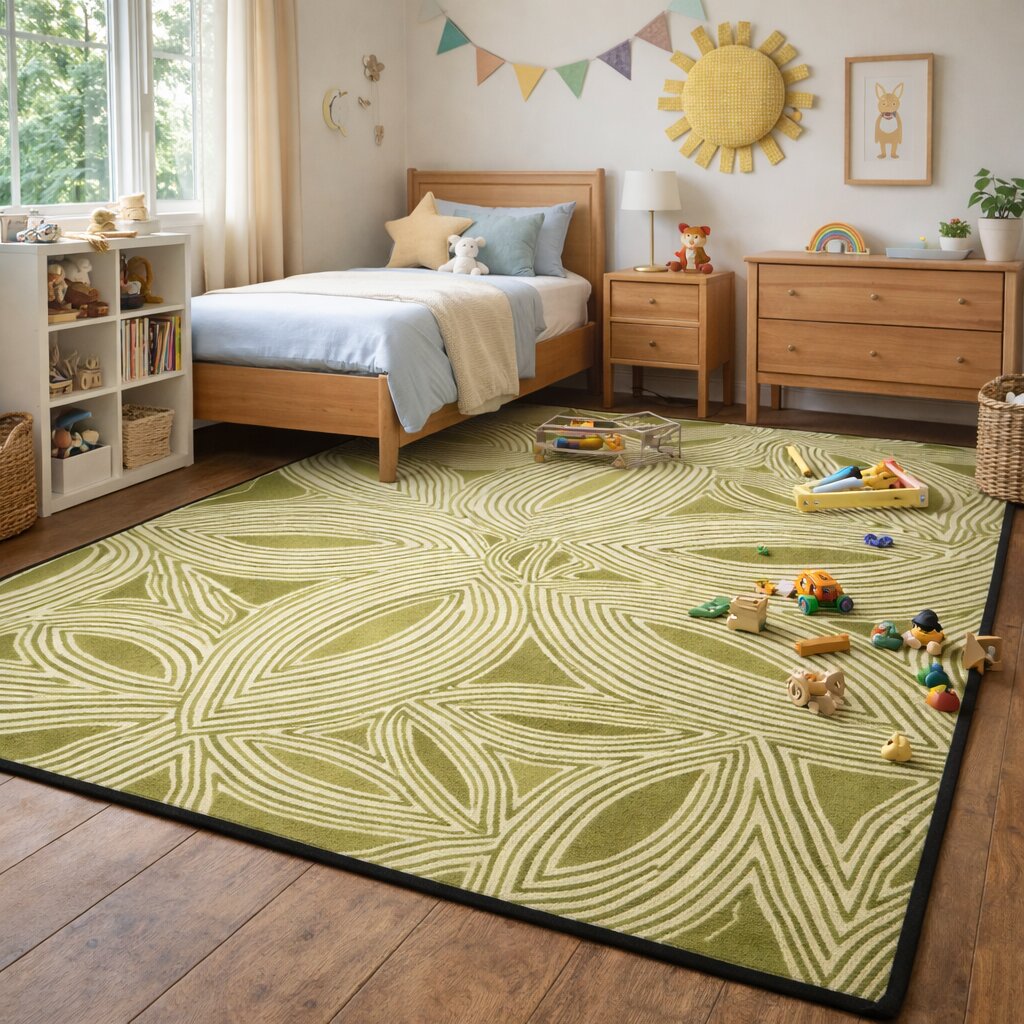 Botanical Pattern Green Wool Rug