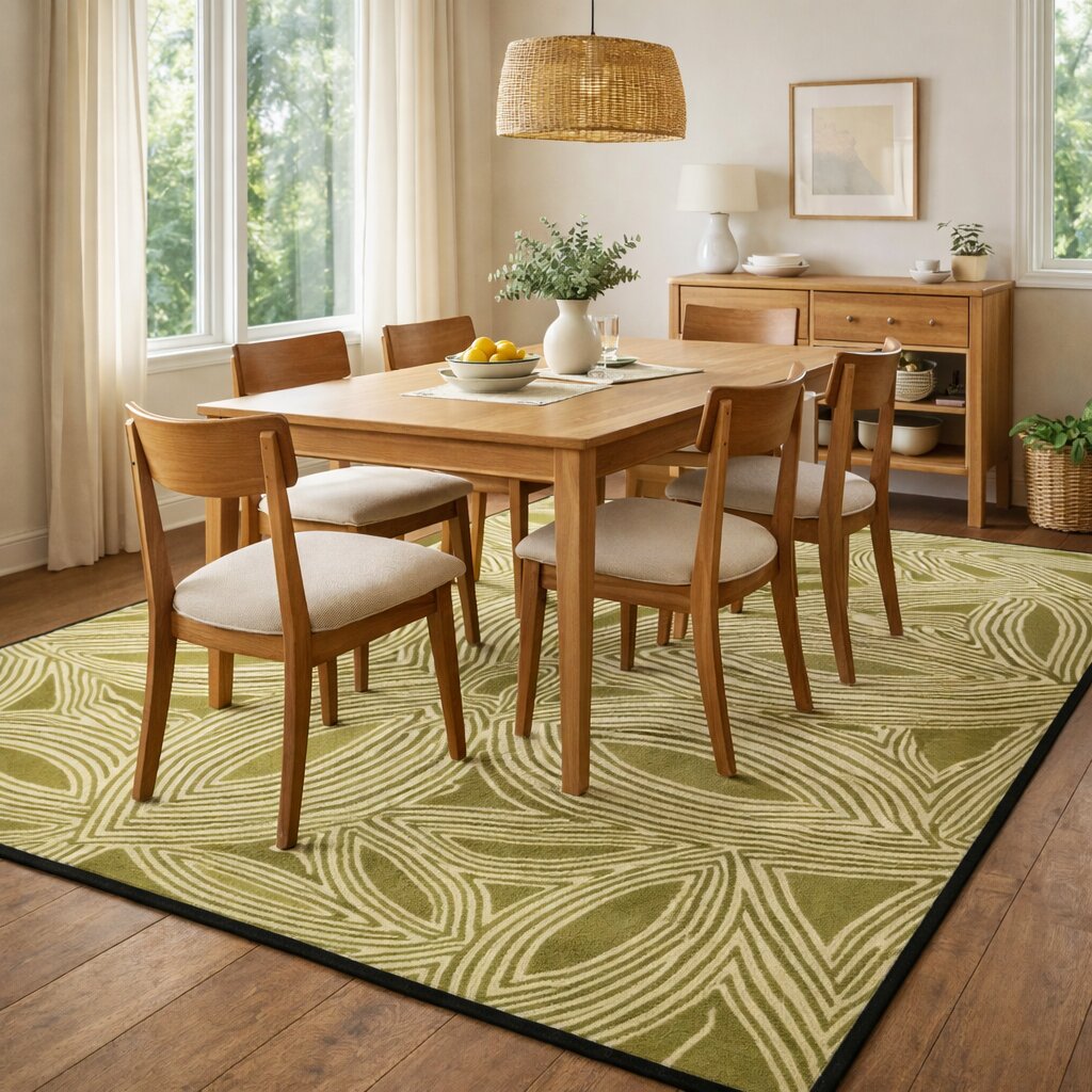 Botanical Pattern Green Wool Rug
