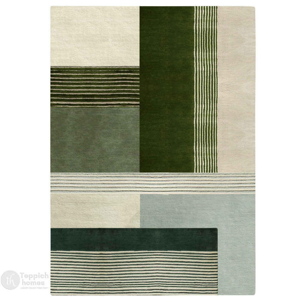 Image of Stylish Geometric Woolen Area Rugs - Hand-Tufted Carpets for Living Room, Hallway in Sizes 5x8, 8x11, 10x14, 11x13 - Perfect Rectangular Rugs for Any Space