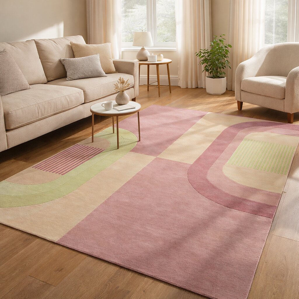 Pink area rugs 6x9 7x10 8x11 9x13 Geometric wool Tufted carpet Hallway Bedroom Rectangular rugs