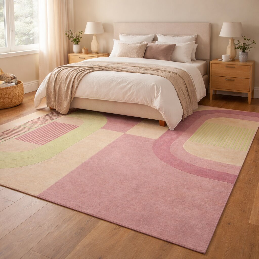 Pink area rugs 6x9 7x10 8x11 9x13 Geometric wool Tufted carpet Hallway Bedroom Rectangular rugs