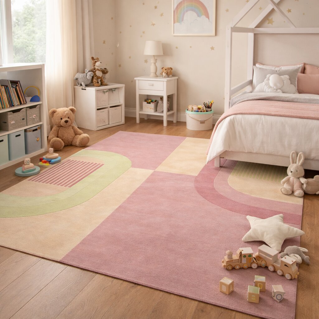 Pink area rugs 6x9 7x10 8x11 9x13 Geometric wool Tufted carpet Hallway Bedroom Rectangular rugs