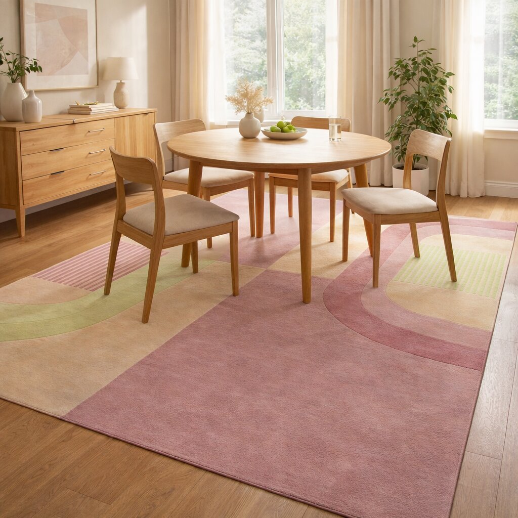 Pink area rugs 6x9 7x10 8x11 9x13 Geometric wool Tufted carpet Hallway Bedroom Rectangular rugs