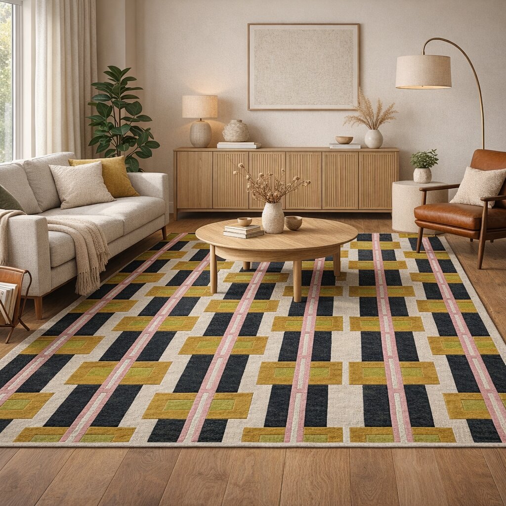 Wool carpet 5x8 6x9 8x13 9x12 Geometric area rugs Hand tufting Bed Kids Living room Rectangular carpets