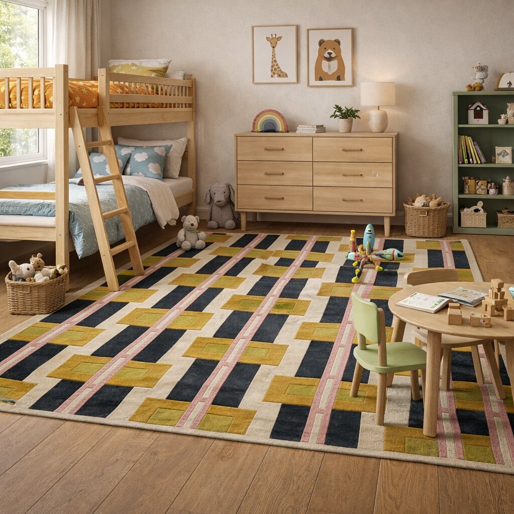 Wool carpet 5x8 6x9 8x13 9x12 Geometric area rugs Hand tufting Bed Kids Living room Rectangular carpets