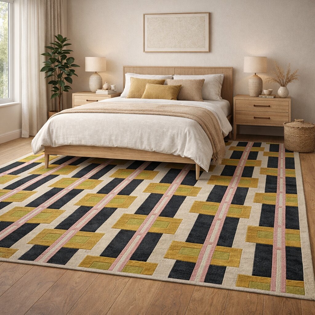 Wool carpet 5x8 6x9 8x13 9x12 Geometric area rugs Hand tufting Bed Kids Living room Rectangular carpets