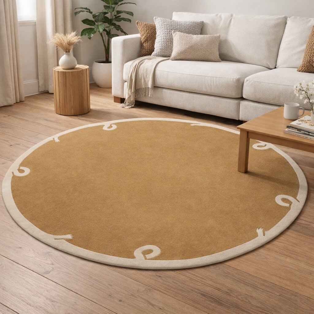 Modern Circle Rug Hand Tufted 6x6 7x7 8x8 9x9 Round Mustard Rug