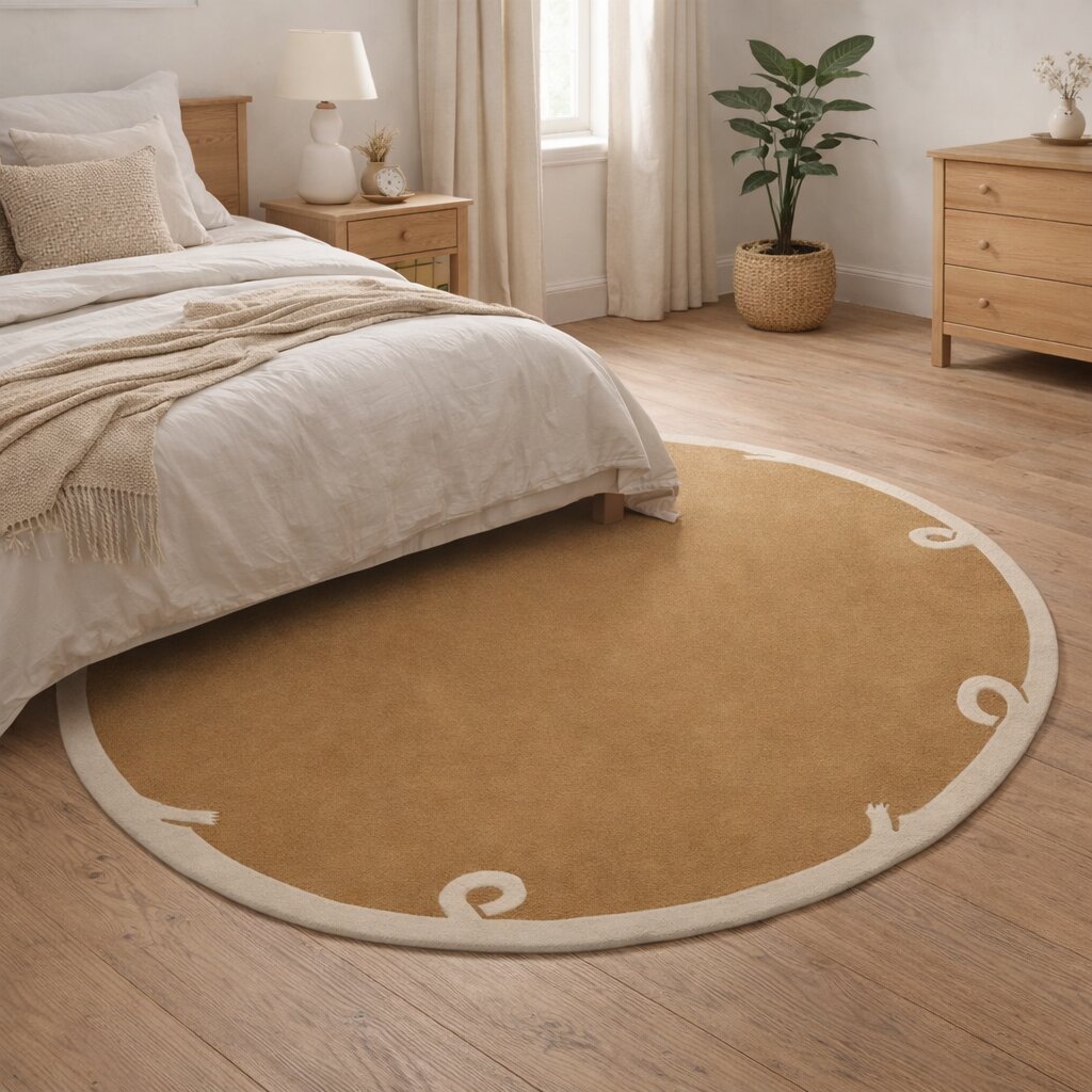 Modern Circle Rug Hand Tufted 6x6 7x7 8x8 9x9 Round Mustard Rug