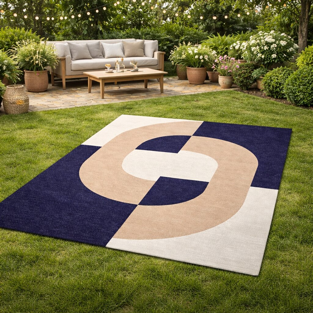 Beige and Blue rug 5x8 7x10 8x13 9x12 Geometric carpet Wool area rugs Hand tuft Bed Living room