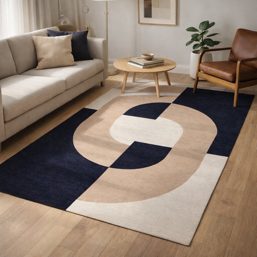 Beige and Blue rug 5x8 7x10 8x13 9x12 Geometric carpet Wool area rugs Hand tuft Bed Living room