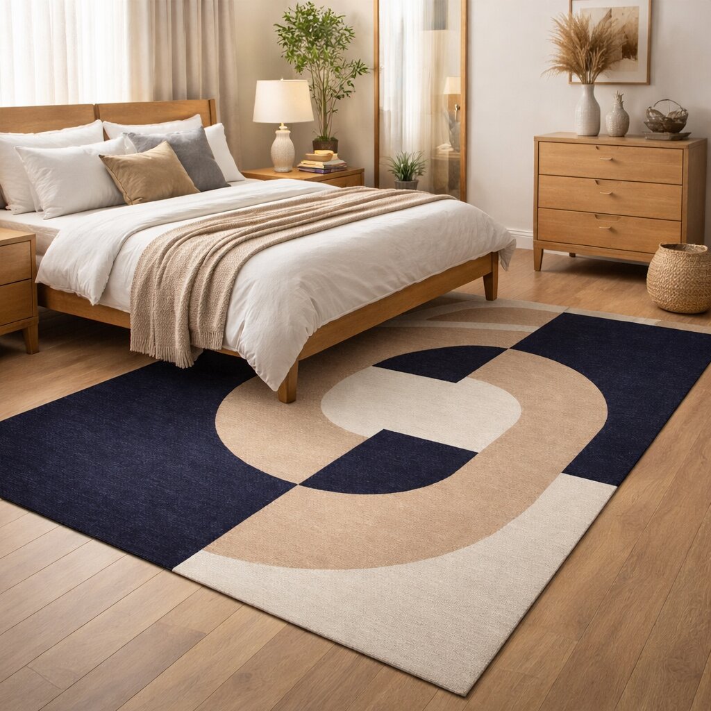 Beige and Blue rug 5x8 7x10 8x13 9x12 Geometric carpet Wool area rugs Hand tuft Bed Living room
