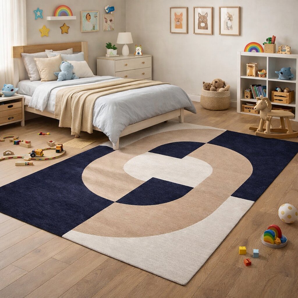 Beige and Blue rug 5x8 7x10 8x13 9x12 Geometric carpet Wool area rugs Hand tuft Bed Living room