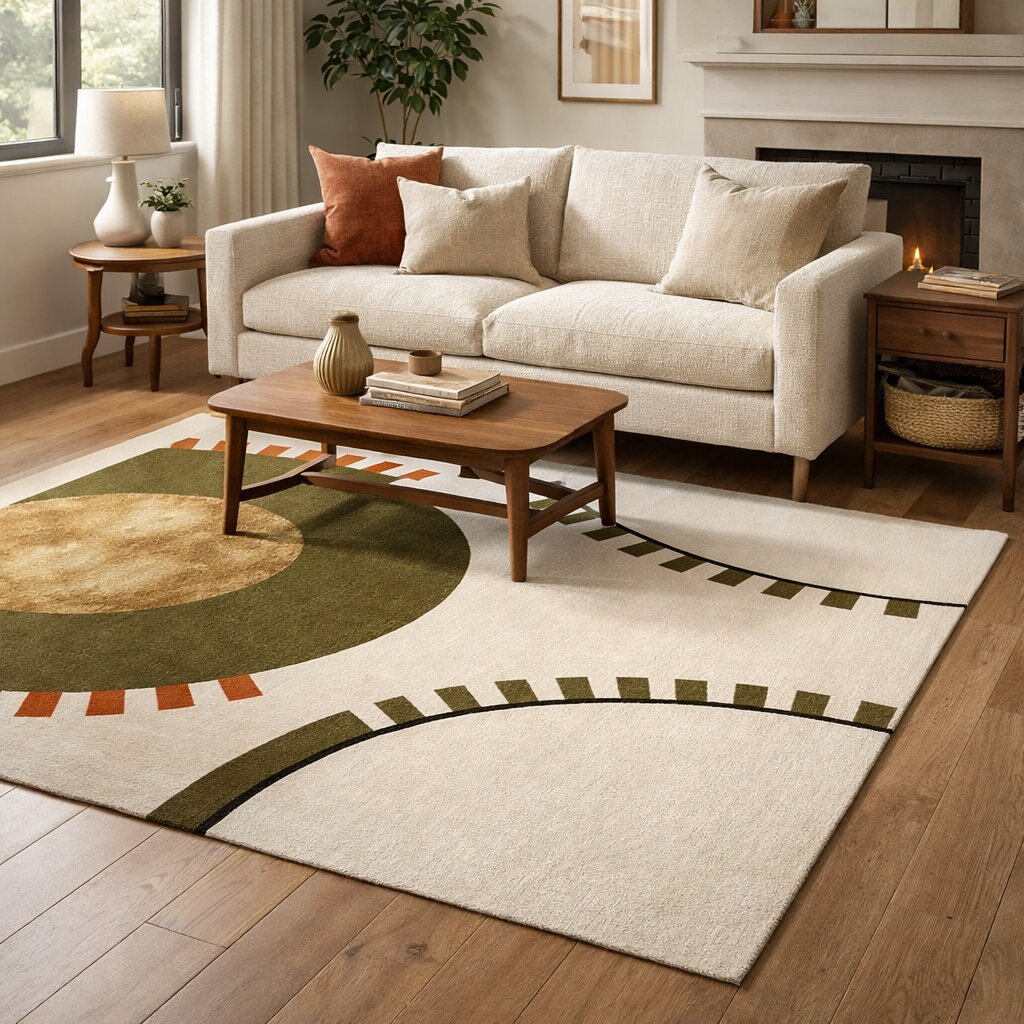 White and Green rug 7x10 8x13 9x12 10x13 Geometric wool Hand tufted area rugs Best for Bed Living room