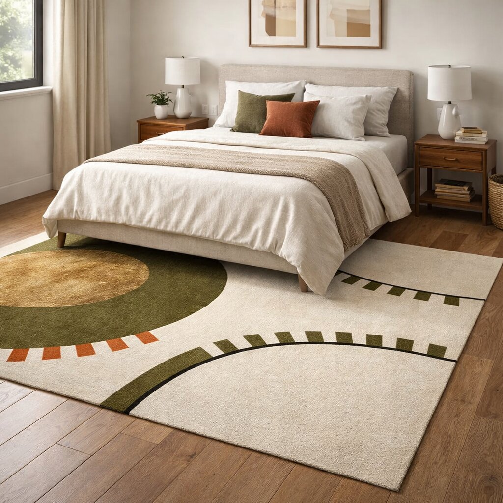 White and Green rug 7x10 8x13 9x12 10x13 Geometric wool Hand tufted area rugs Best for Bed Living room