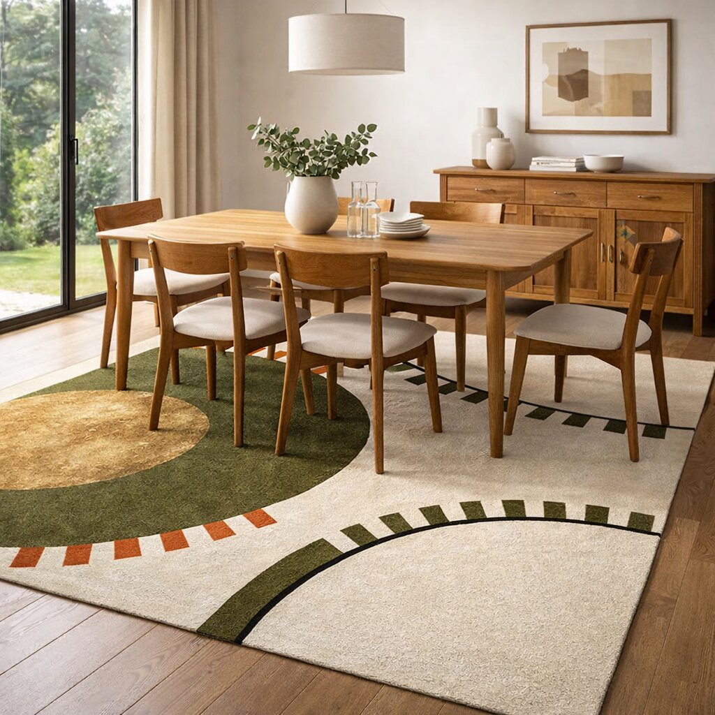 White and Green rug 7x10 8x13 9x12 10x13 Geometric wool Hand tufted area rugs Best for Bed Living room