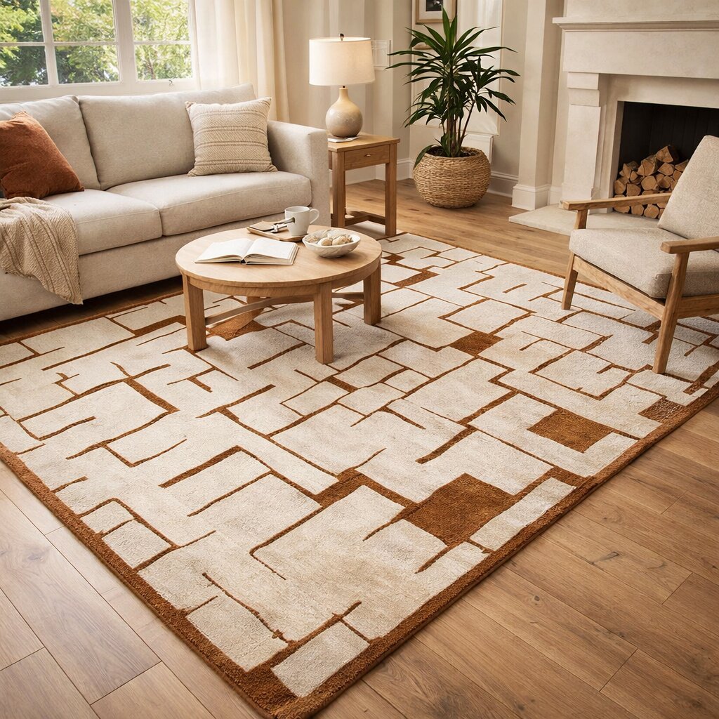 Contemporary Abstract Maze Wool Rug