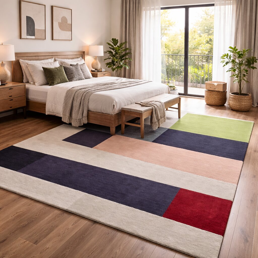 Colour Blocks Violet Rug Geometric Color Block Multicolor Rug | 8x10 feet