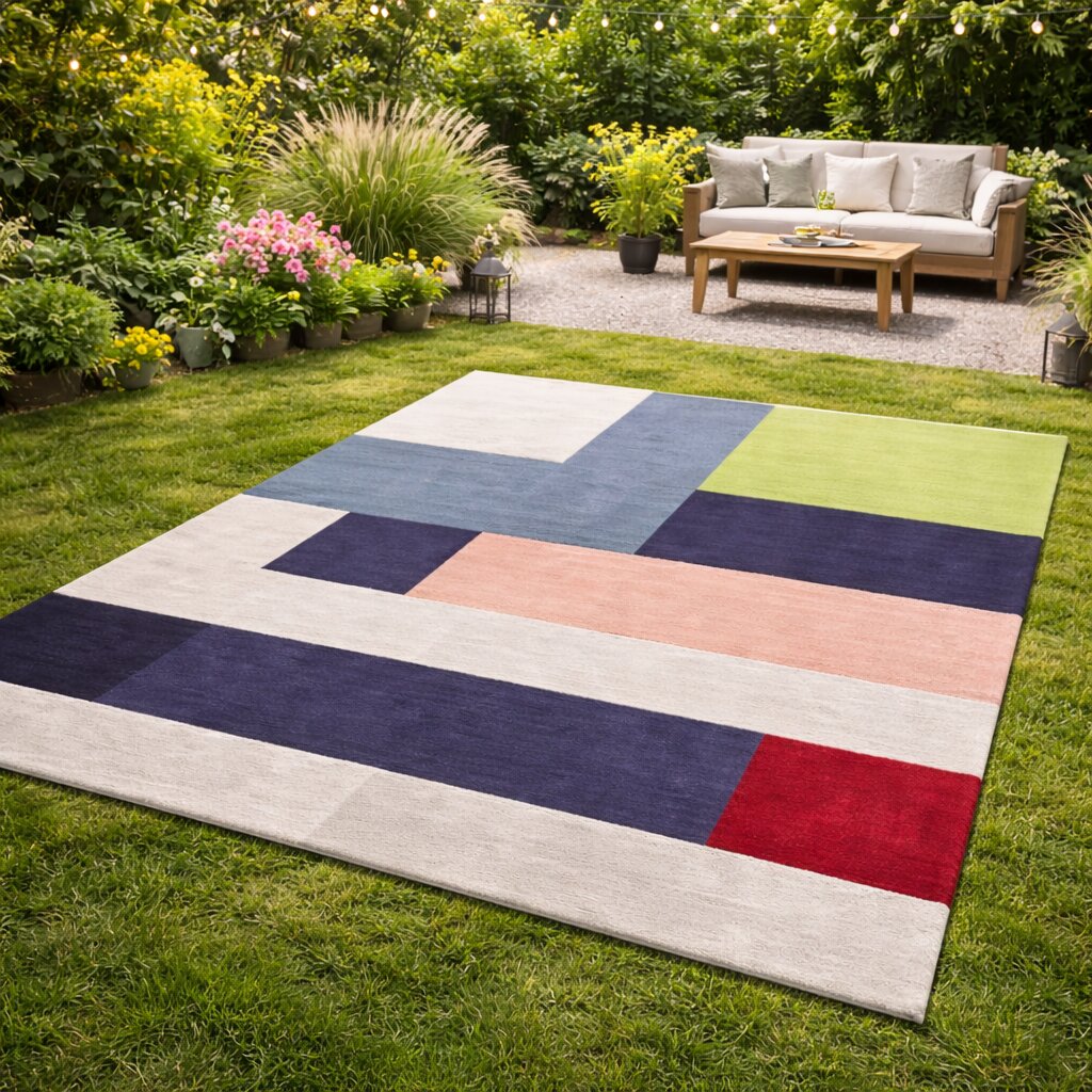 Geometric Color Block Multicolor Rug