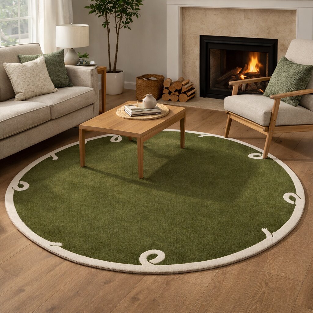 Hand Tufte Round Rug 6x6 7x7 8x8 9x9 Green Area Rug Bedroom