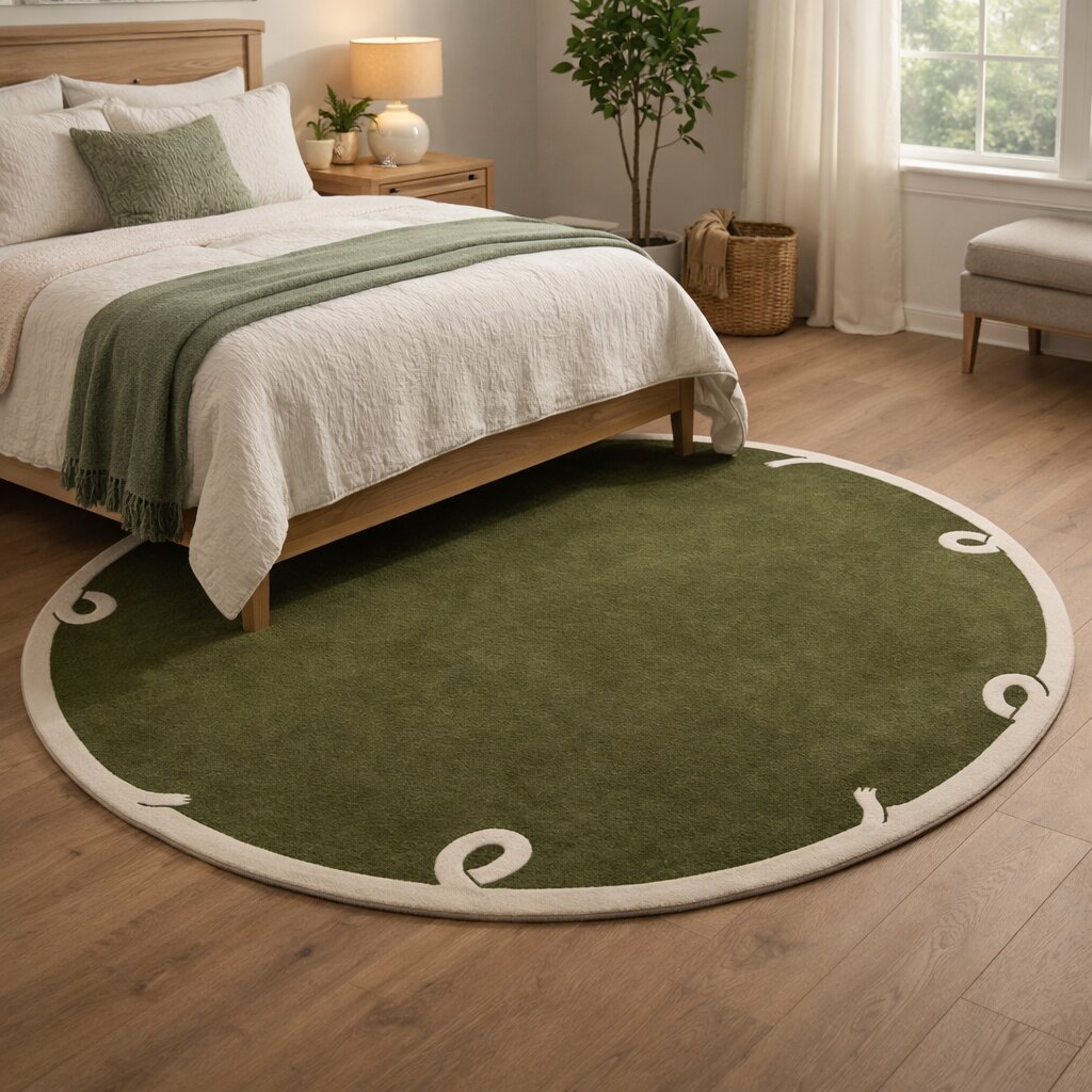 Hand Tufte Round Rug 6x6 7x7 8x8 9x9 Green Area Rug Bedroom