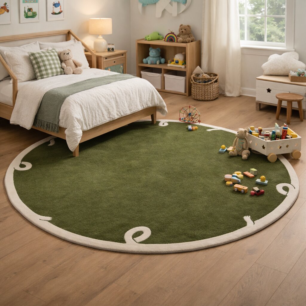 Hand Tufte Round Rug 6x6 7x7 8x8 9x9 Green Area Rug Bedroom