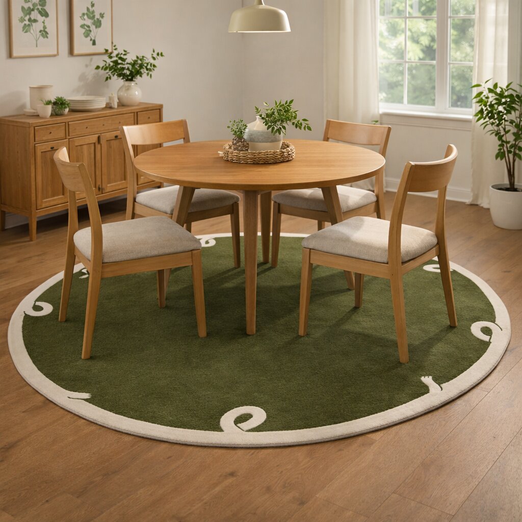 Hand Tufte Round Rug 6x6 7x7 8x8 9x9 Green Area Rug Bedroom