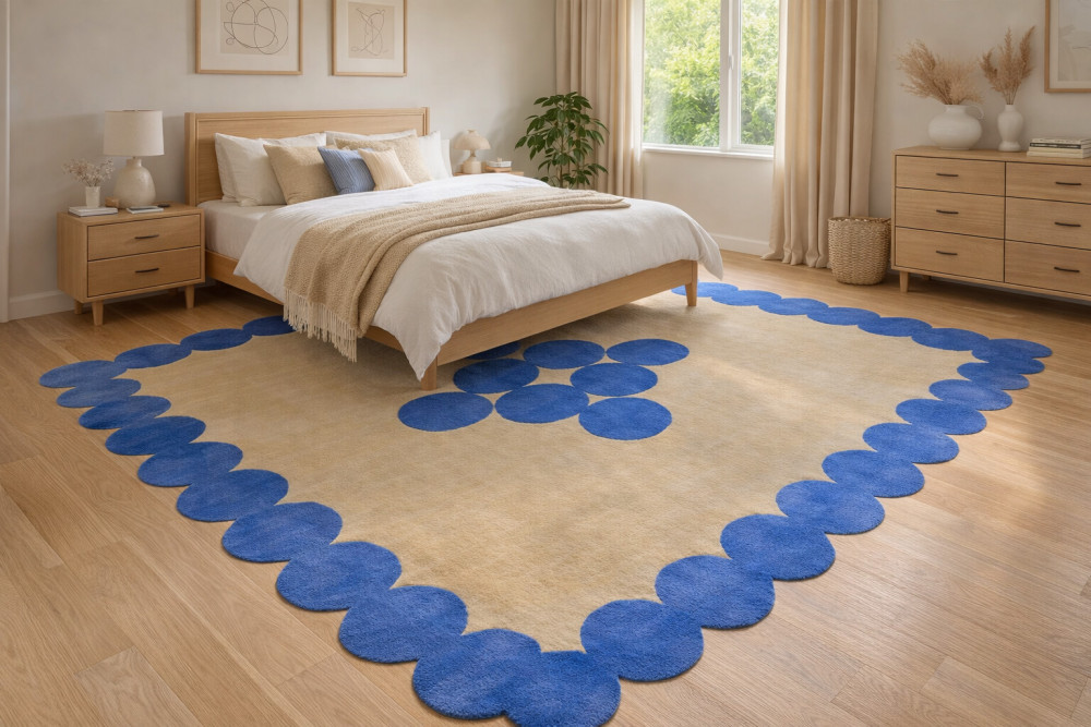 Image of Hand Tufted Area Rugs in Beige and Blue, Perfect for Dining Rooms and Hallways, 5x8, 6x10, 8x11, 9x12