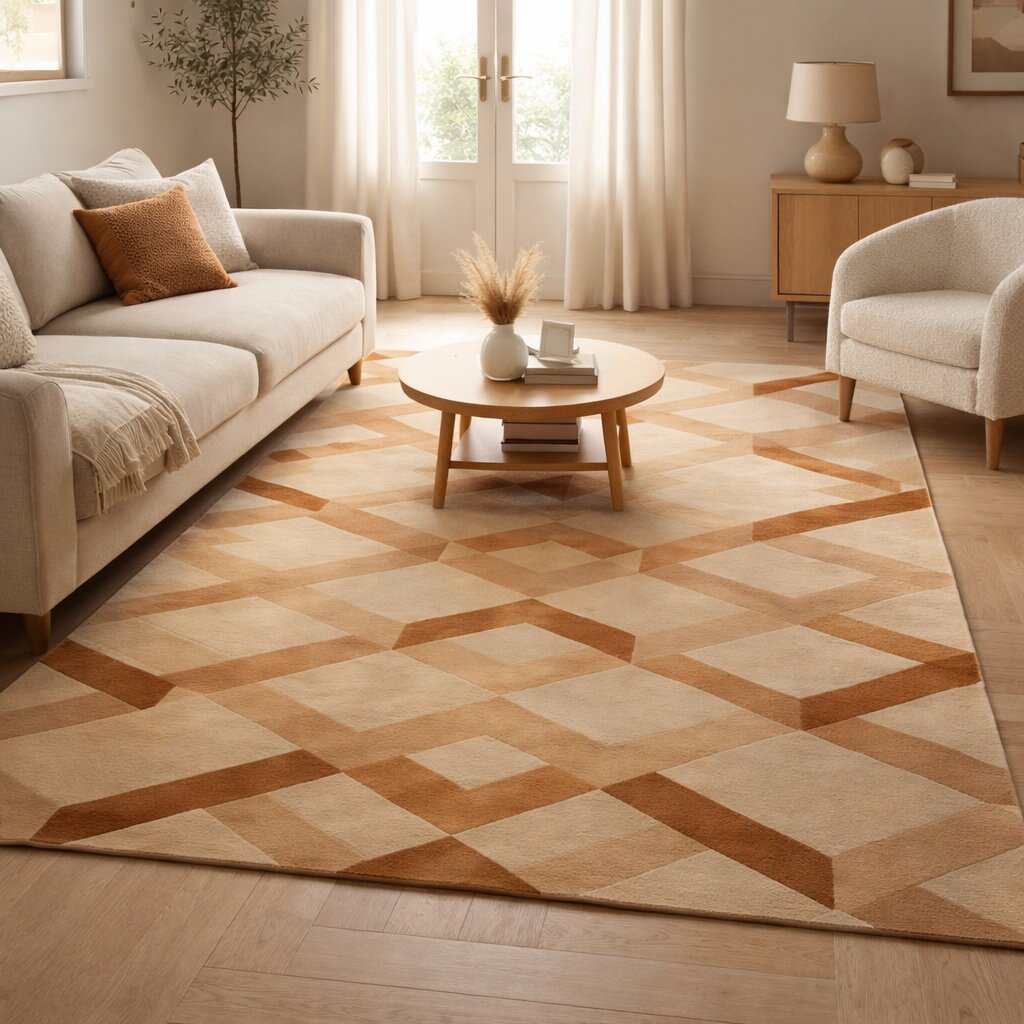 Amber Lattice Illusion Living Room Rug