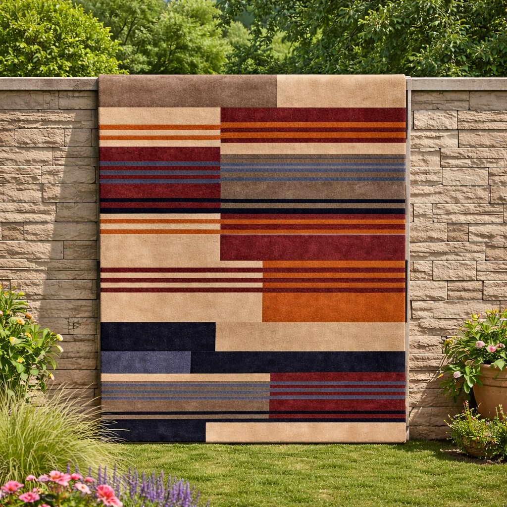Modern Geometric Wool Area Rug Handmade Striped Carpet Contemporary Living Room and Bedroom Decor