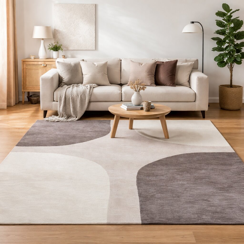 Modern Grey and White Geometric Area Rug Handmade Wool Carpet Contemporary Living Room and Bedroom Decor