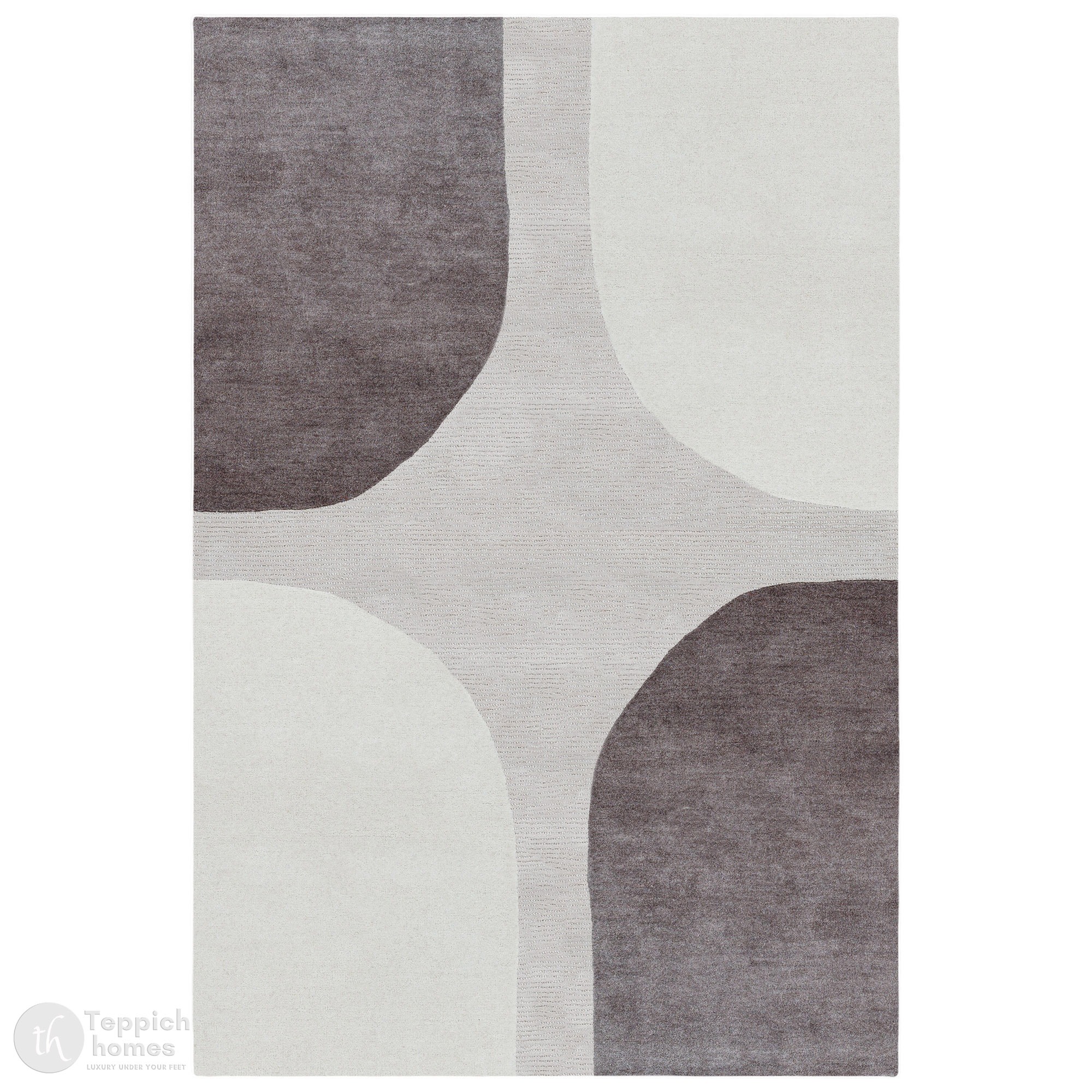Modern Grey and White Geometric Area Rug Handmade Wool Carpet Contemporary Living Room and Bedroom Decor