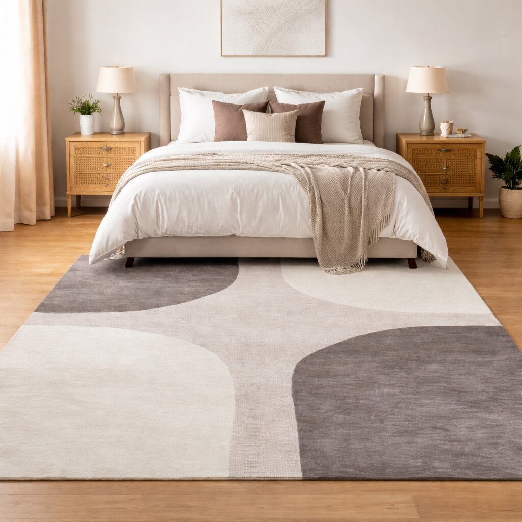 Modern Grey and White Geometric Area Rug Handmade Wool Carpet Contemporary Living Room and Bedroom Decor