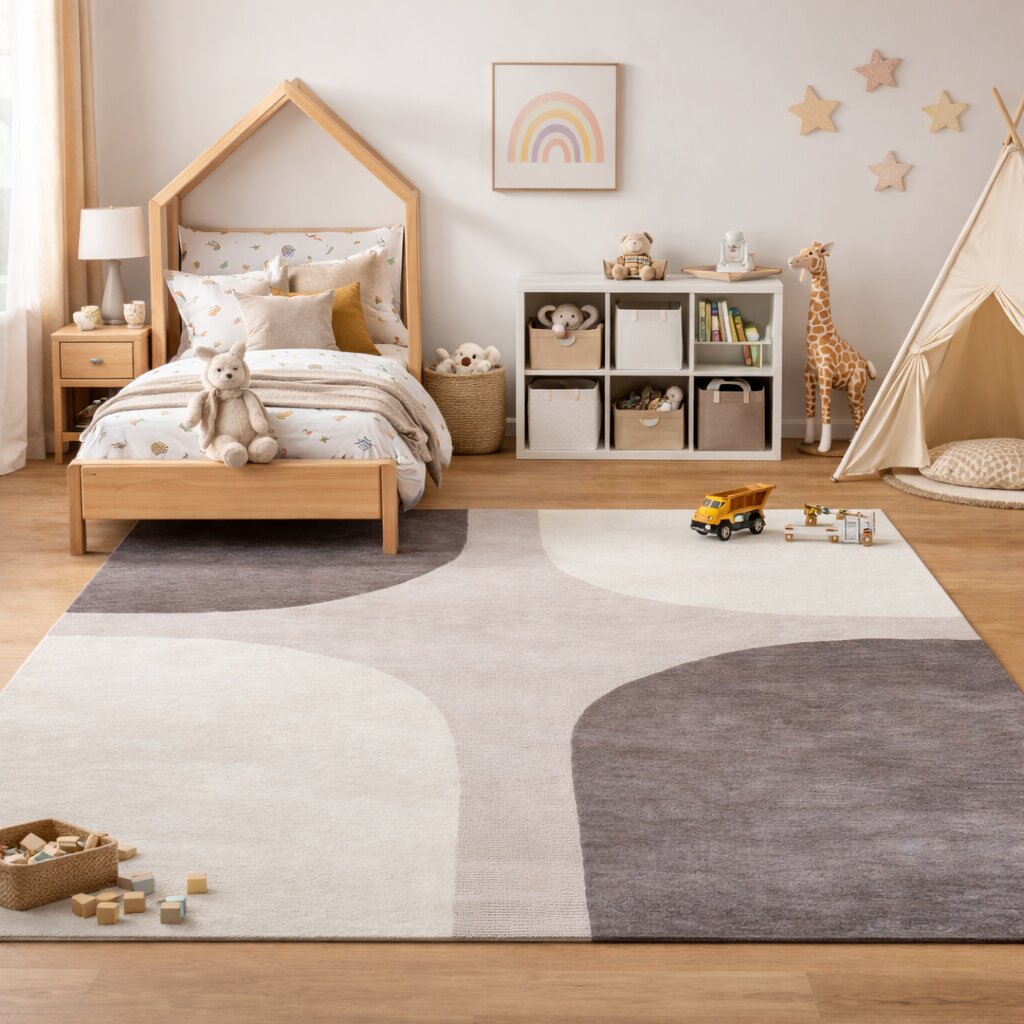 Modern Grey and White Geometric Area Rug Handmade Wool Carpet Contemporary Living Room and Bedroom Decor