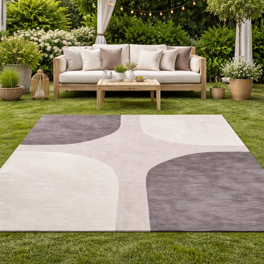 Modern Grey and White Geometric Area Rug Handmade Wool Carpet Contemporary Living Room and Bedroom Decor