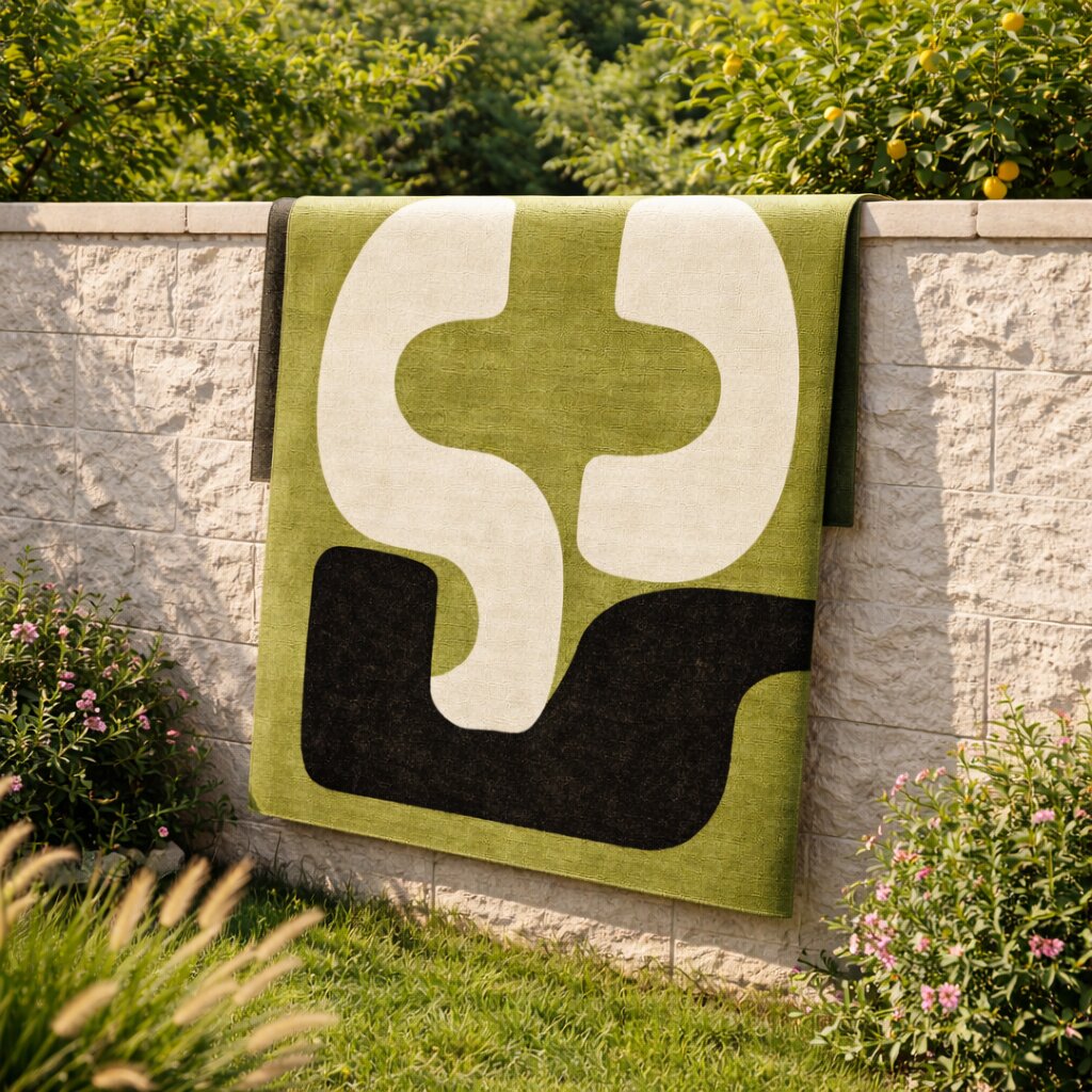 Green Abstract Wool Rug Handmade Modern Area Carpet Living Room and Bedroom Dcor