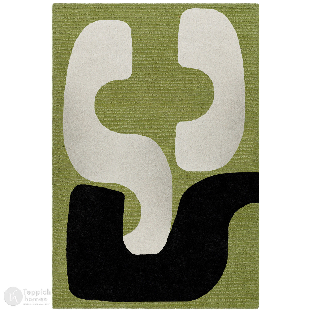 Image of Green Abstract Wool Rug, Handmade Modern Area Carpet, Living Room and Bedroom Décor