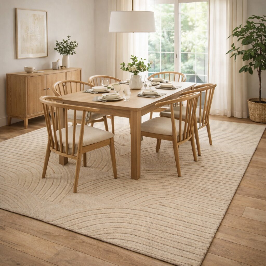 Hand Tufted Wool Cream Area Rug Geometric Design for Hallways Living Rooms 7x10 8x11 9x12 9x13