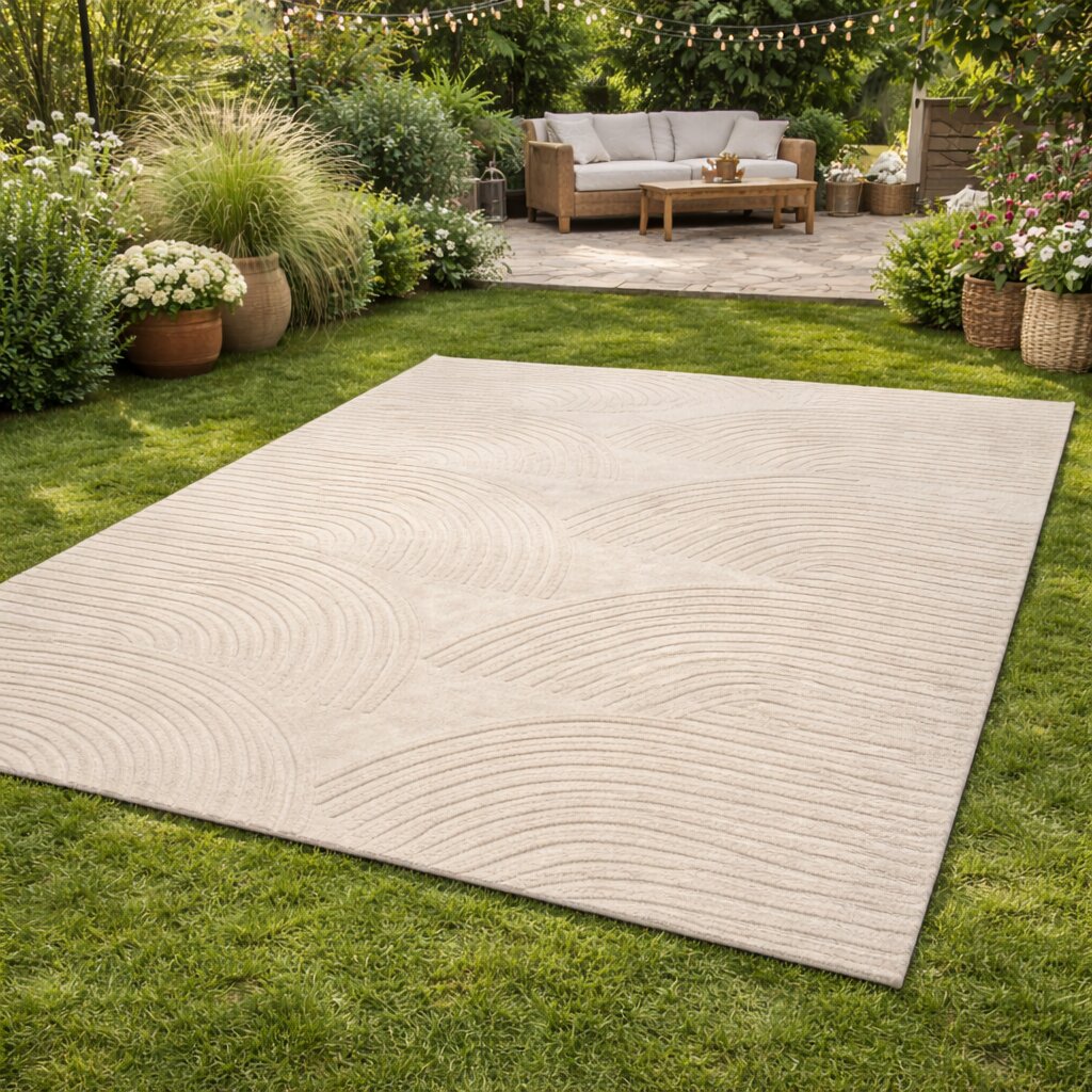 Hand Tufted Wool Cream Area Rug Geometric Design for Hallways Living Rooms 7x10 8x11 9x12 9x13