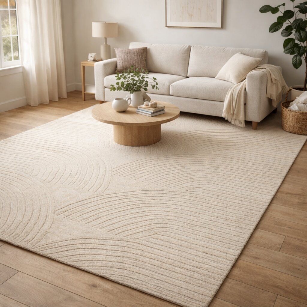 Hand Tufted Wool Cream Area Rug Geometric Design for Hallways Living Rooms 7x10 8x11 9x12 9x13