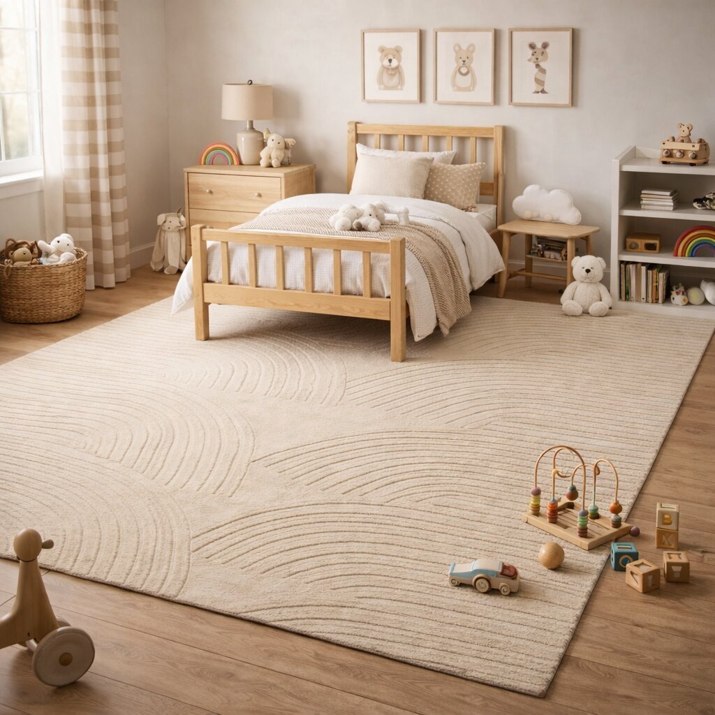 Hand Tufted Wool Cream Area Rug Geometric Design for Hallways Living Rooms 7x10 8x11 9x12 9x13