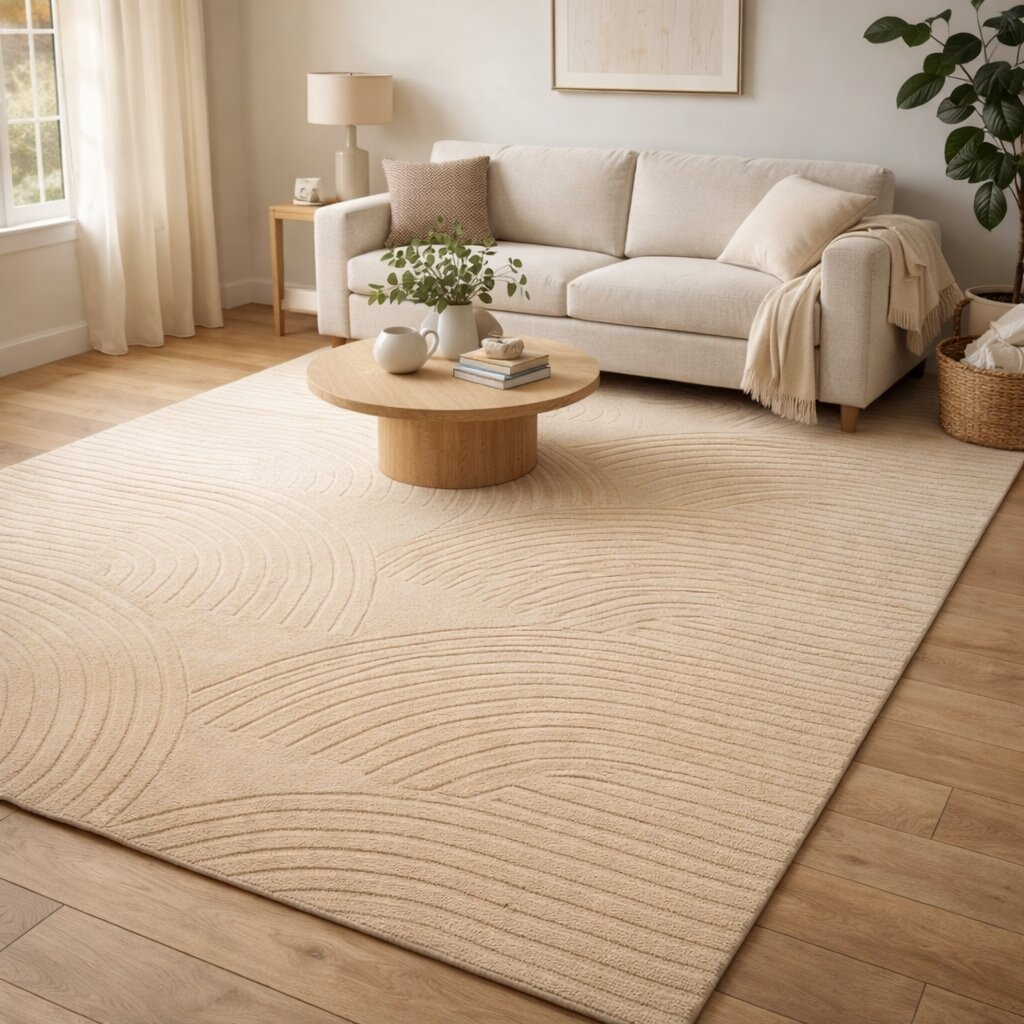 Beige Wool Rugs Hand Tufted Carpets 6x8 6x9 7x10 8x10 Sizes Geometric Design for Dining Living Rooms