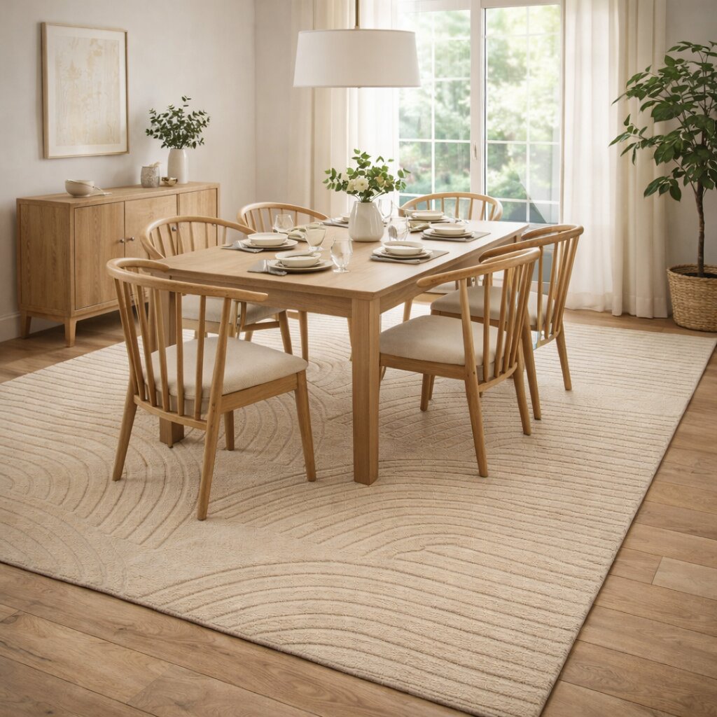 Beige Wool Rugs Hand Tufted Carpets 6x8 6x9 7x10 8x10 Sizes Geometric Design for Dining Living Rooms