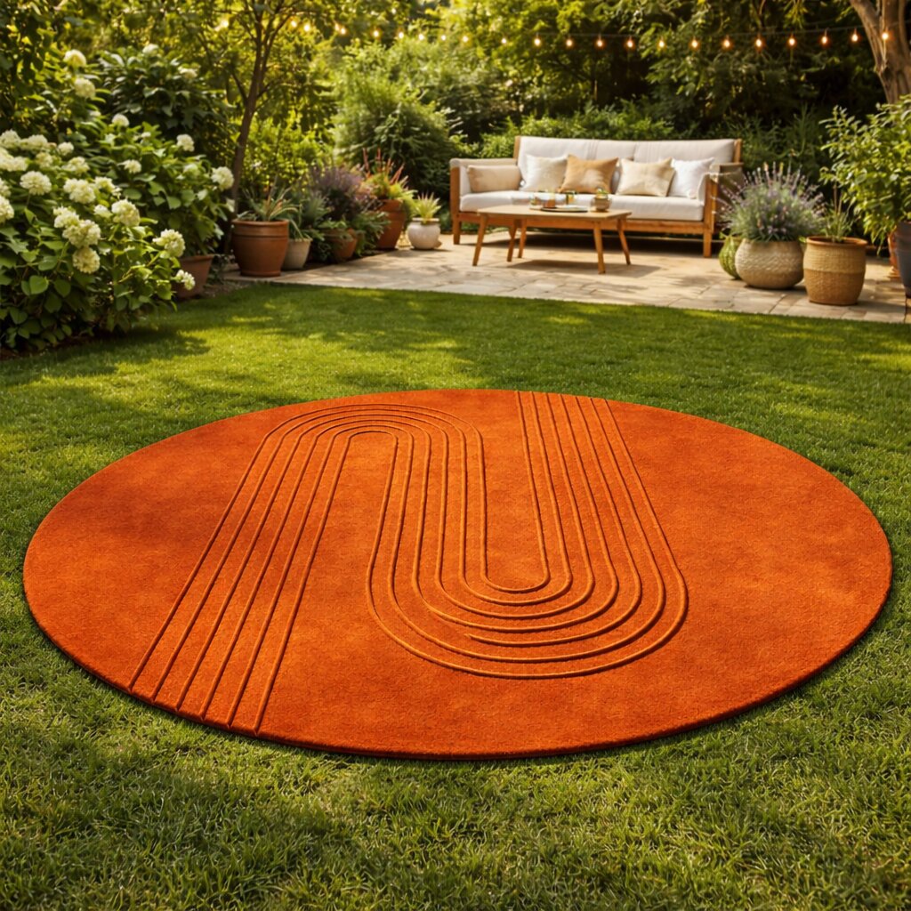 Tufted Terracotta Round Rug for Bedroom and Living Space