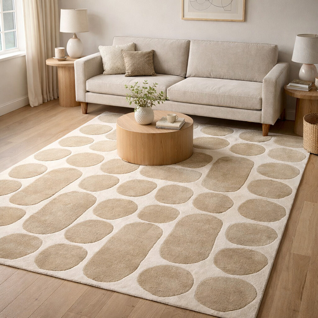Hand Tufted Beige Area Rug Wool Carpet 5x7 5x8 6x8 6x9 Living Bedroom Handmade