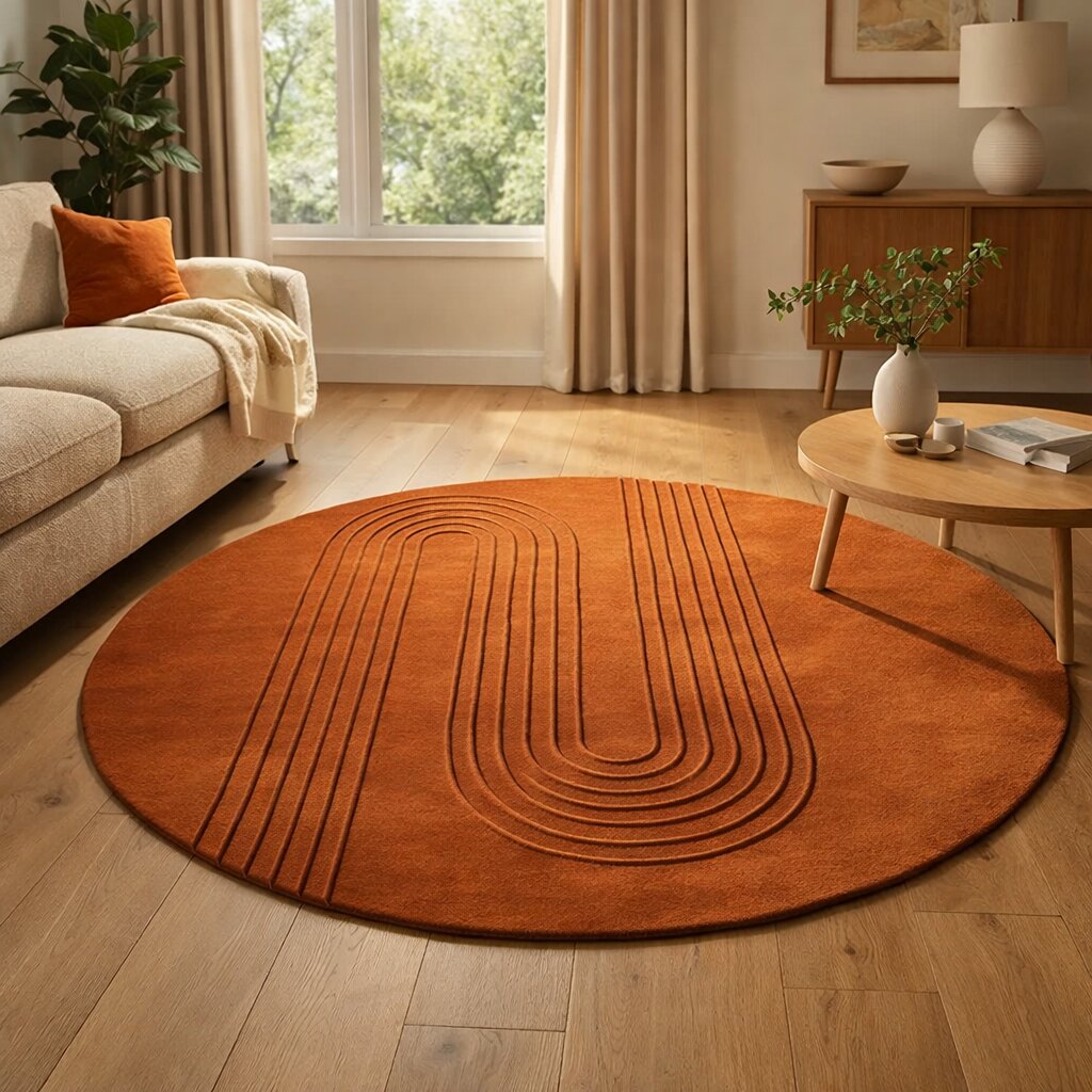 Tufted Terracotta Round Rug for Bedroom and Living Space