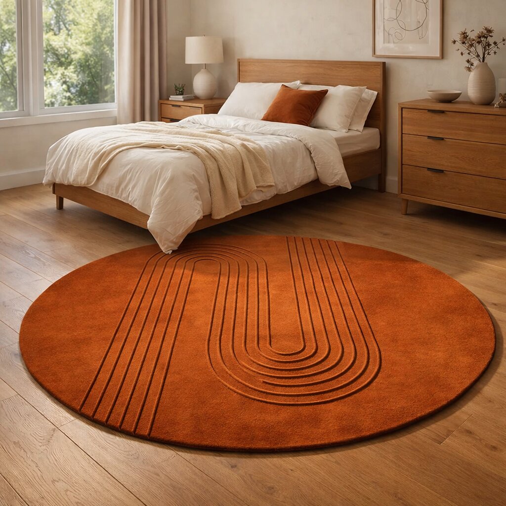 Tufted Terracotta Round Rug for Bedroom and Living Space
