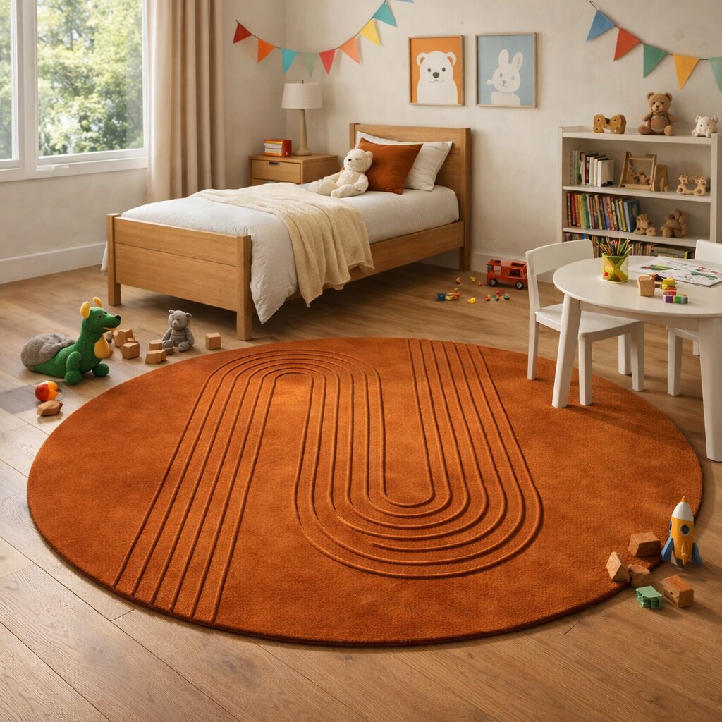 Tufted Terracotta Round Rug for Bedroom and Living Space