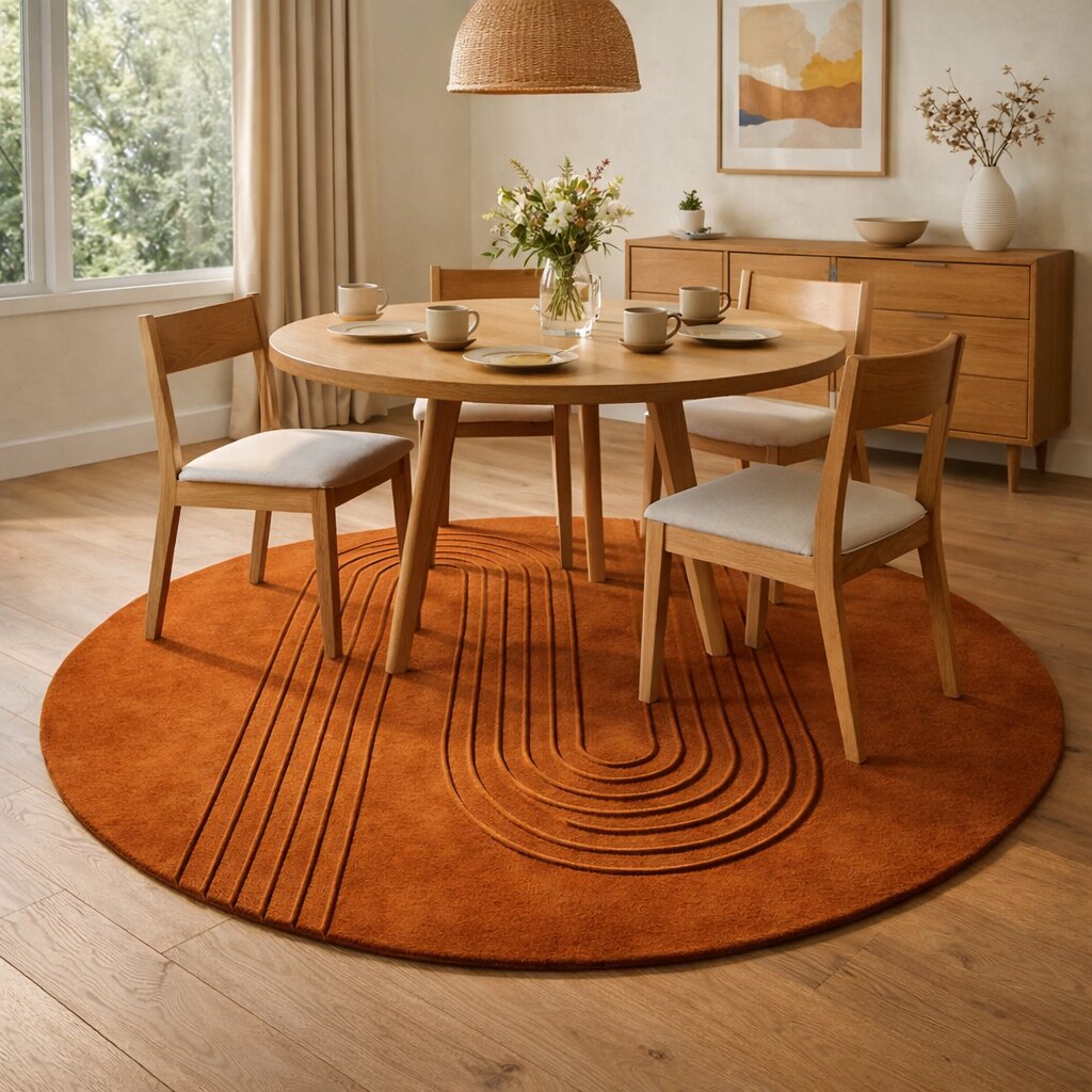 Tufted Terracotta Round Rug for Bedroom and Living Space