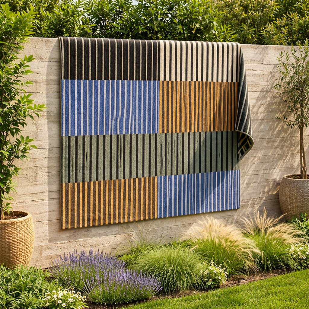 Modern Striped Patchwork Bedroom Area Rug